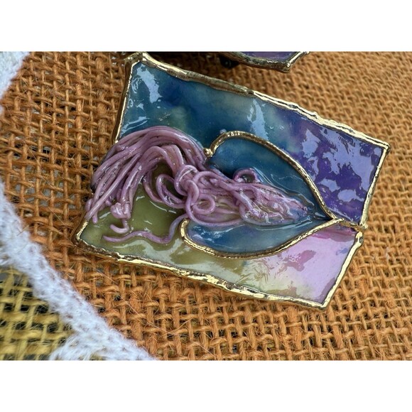 VTG  signed  1988 Amy Lacombe designer blue  green Clip On Earrings - Picture 2 of 8